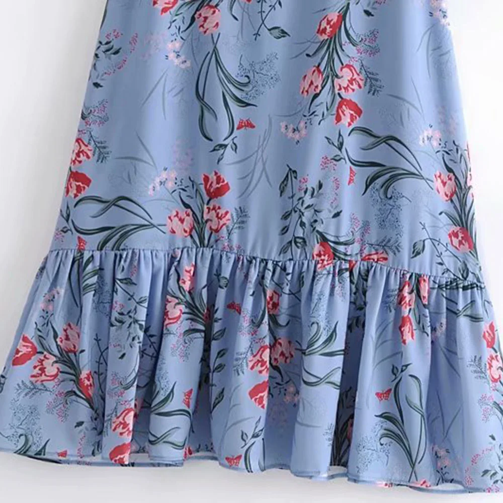 

Casual Style Summer Dress Fashion Temperament Loose 2021 Retro Printing Ruffle High Waist Thin Simple Hot Sale