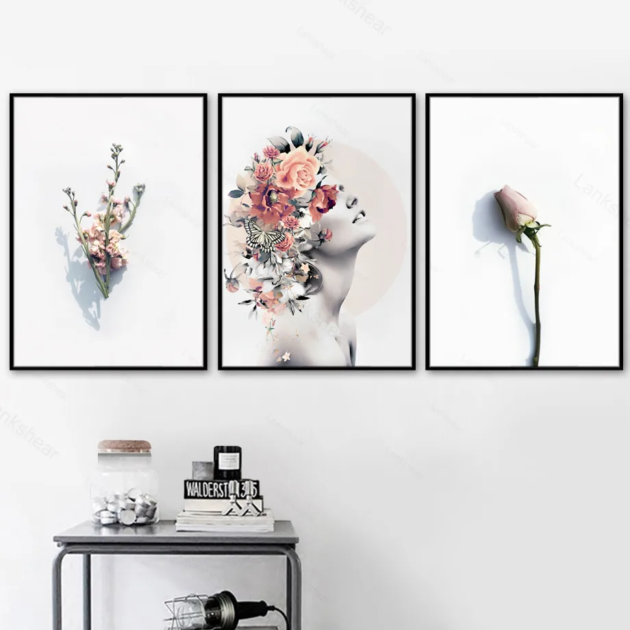 Девушка Бабочка Роза Цветок Любовь цитаты настенная Картина на холсте