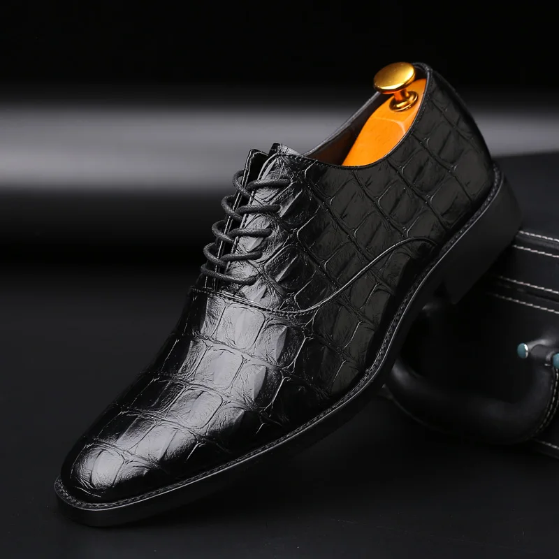 

2020 Luxury Crocodile Pattern Men Leather Shoes Lace-up Designer Business Casual Leather Shoes Men Formal Wedding Party Shoes