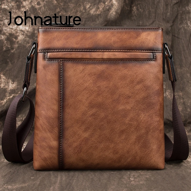 

Johnature Retro Shoulder Bags Men 2021 New Genuine Leather Business Bag Large Capacity First Layer Cowhide Leisure Messenger Bag