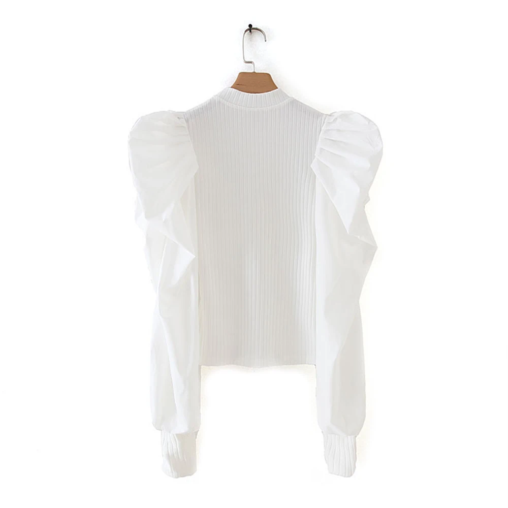 Женский пуловер свитер осень 2019 новая мода рукав-фонарик тянущийся вязанный с