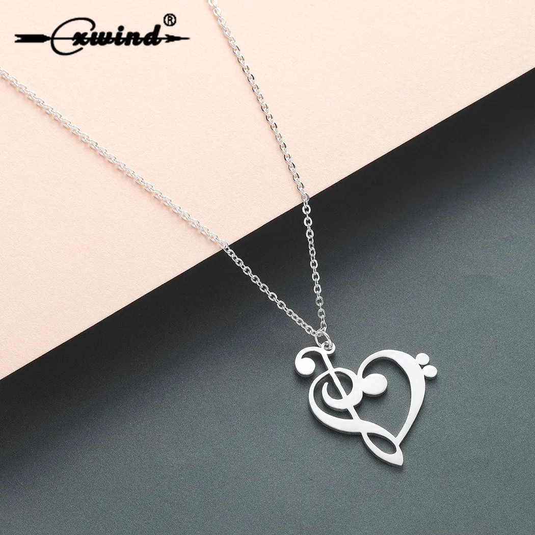 

Cxwind Stainless Steel Music Note Heart of Treble Bass Clef Necklace Women Infinity Love Pendant Necklace Charm Music Jewelry