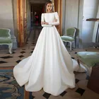 Женское атласное свадебное платье, простое винтажное платье с длинным рукавом, модель 2022