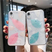 fashion epoxy phone case for iphone xs xr xs max x 6 6s 7 8 plus x pink green leaves transparent tpu phone back cover cases new