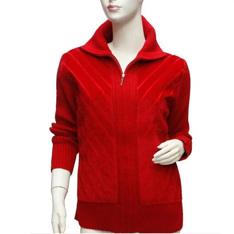 Autumn Winter Mother Casual Zipper Cardigan Sweater Turn-down Collar Jacket Women's Spring Knitted Coat Long-Sleeved Clothing |