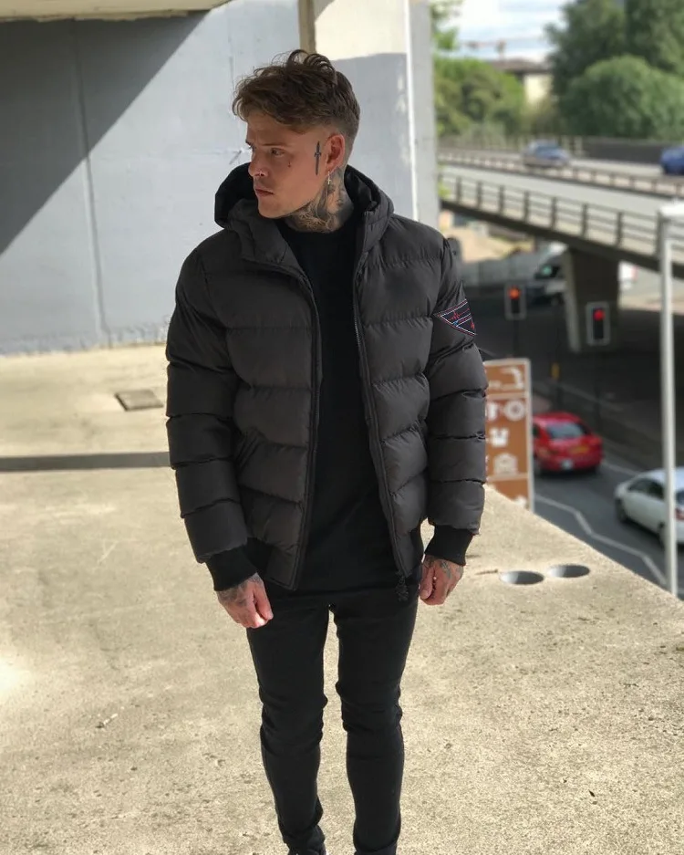Winter Men's Hooded Full Zip Warm Cotton Sports Bomber Jackets Muscle Fit Fashionable Tide Casual Coat