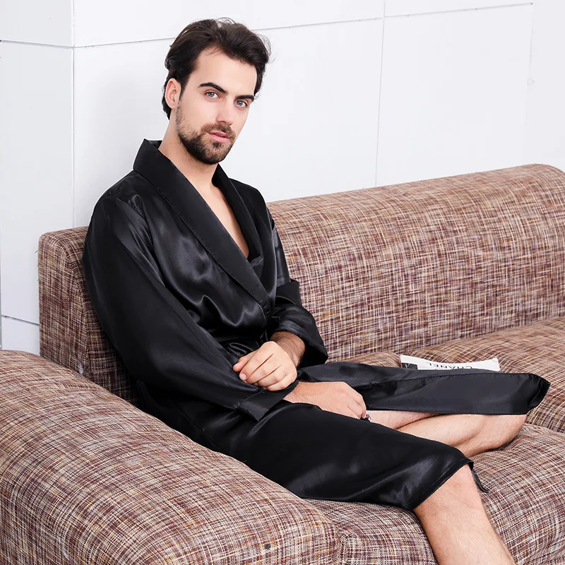 Мужская Тонкая пижама с длинным рукавом, черный дышащий халат, размеры до 5XL от AliExpress WW