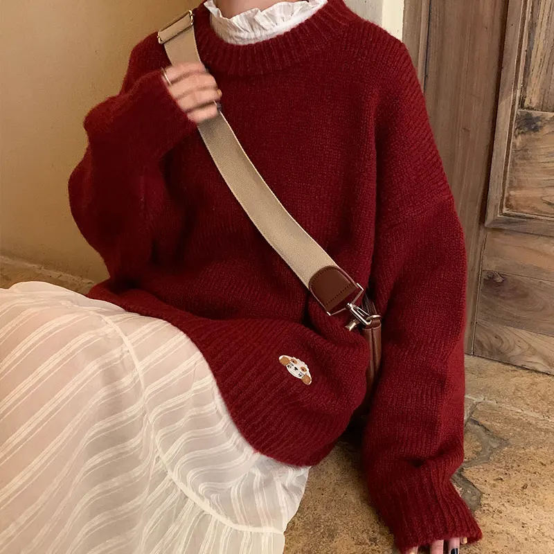 6 colors 2019 autumn and winter candy color loose cartoon dog thick warm sweaters womens pullovers (X1212) | Женская одежда