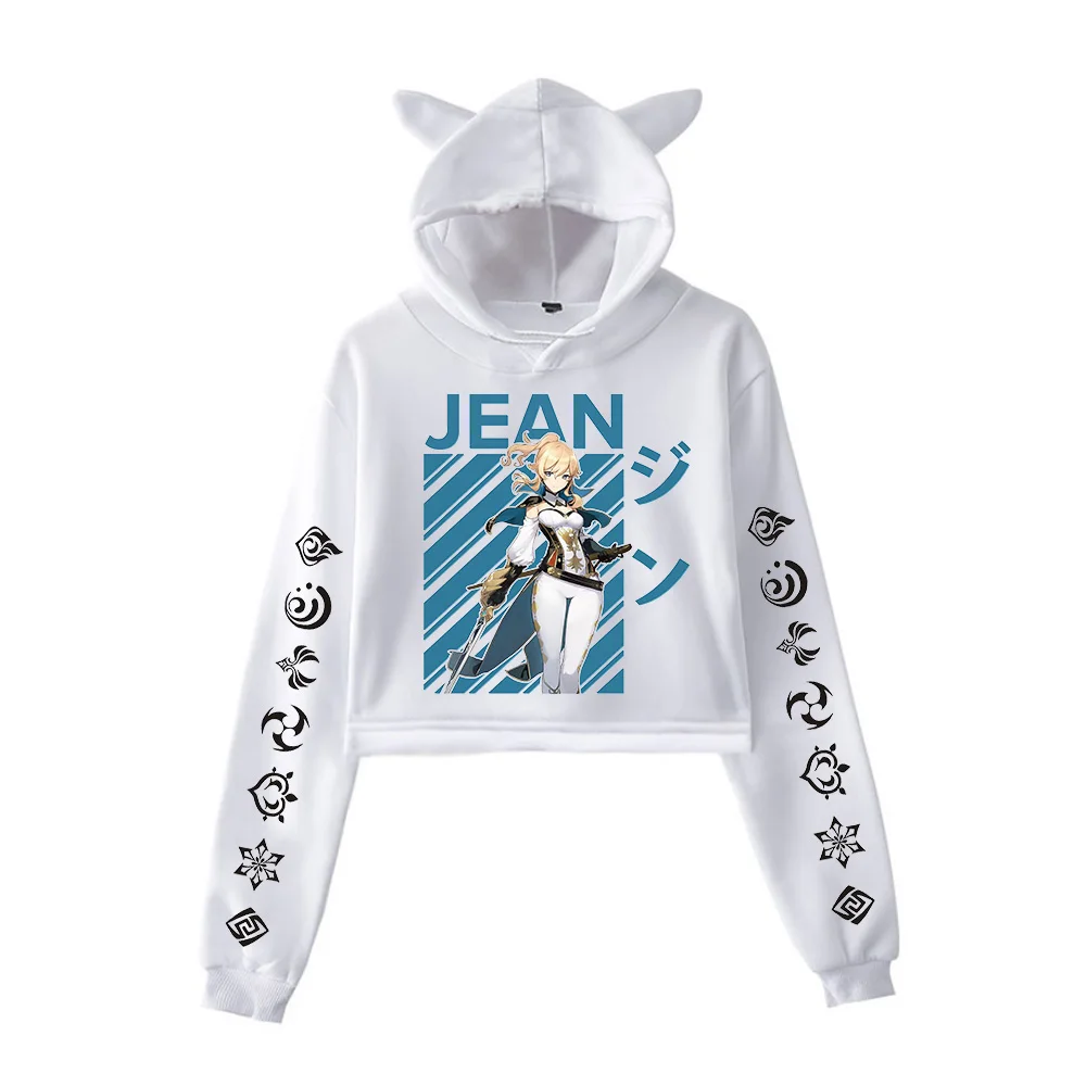 

Genshin Impact Hoodies Women Kawaii Crop Tops Fashion Black Hooded Cat Ear Sweatshirts Casual Spring Autumn Gi Women-Clothes