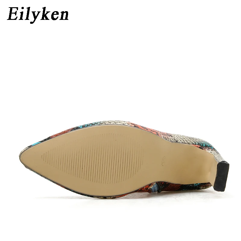 Eilyken/женские ботильоны из искусственной кожи со змеиным принтом; обувь на молнии с острым носком; женские ботинки на толстом высоком каблуке; обувь для вечеринок; Новинка года; сезон зима