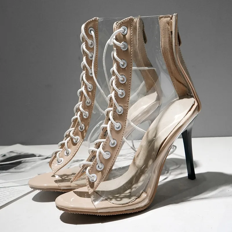 Ботильоны женские на шнуровке сандалии с открытым носком ботинки-гладиаторы