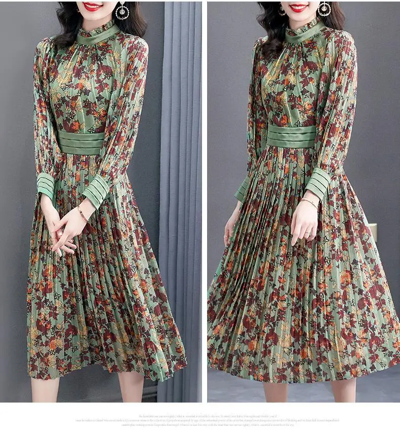 

Spring New Woman Elegant Dress Long Sleeve Vintage Retro Floral Printing Vestidos Long Nice Party Dress Robe Femme Dresses SY163