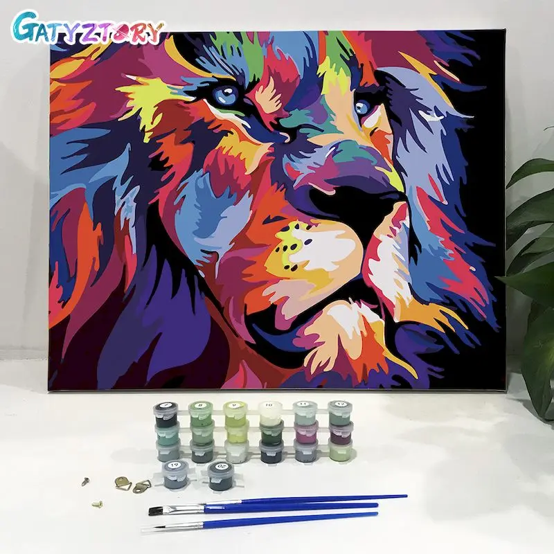 

GATYZTORY 60x75CM Frame Painting By Numbers Lion Number Painting For Hone Decor ON Canvas Painting For Wall Art