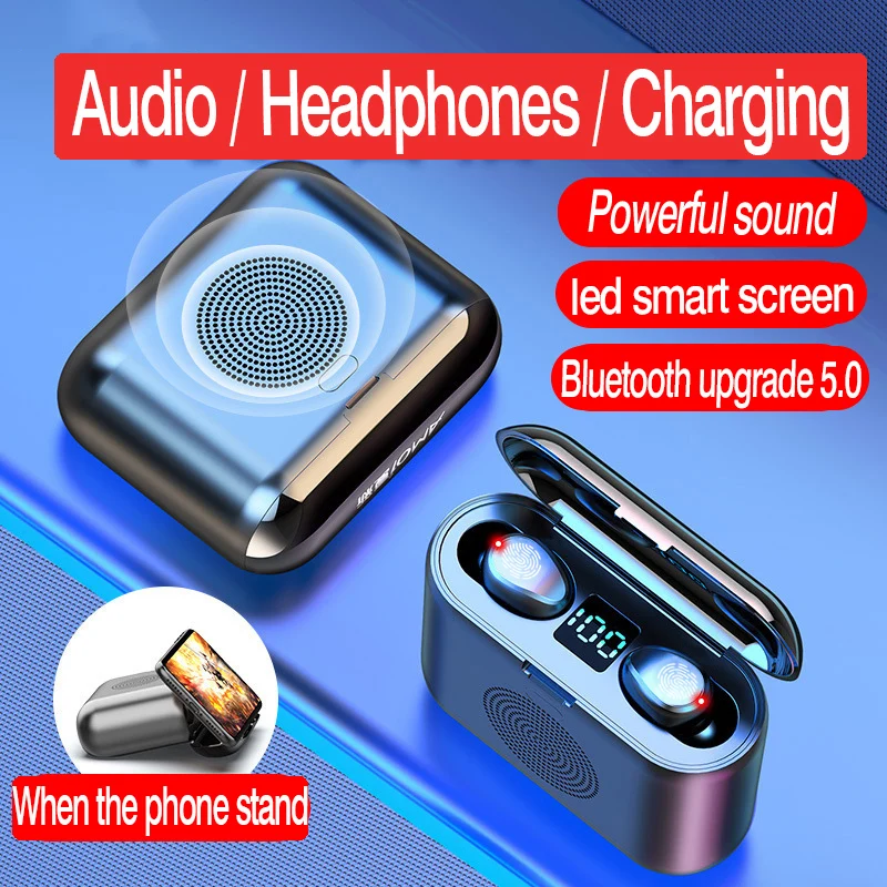 Новые F9 2000mAh беспроводные наушники вкладыши с динамиком может заряжать мобильный