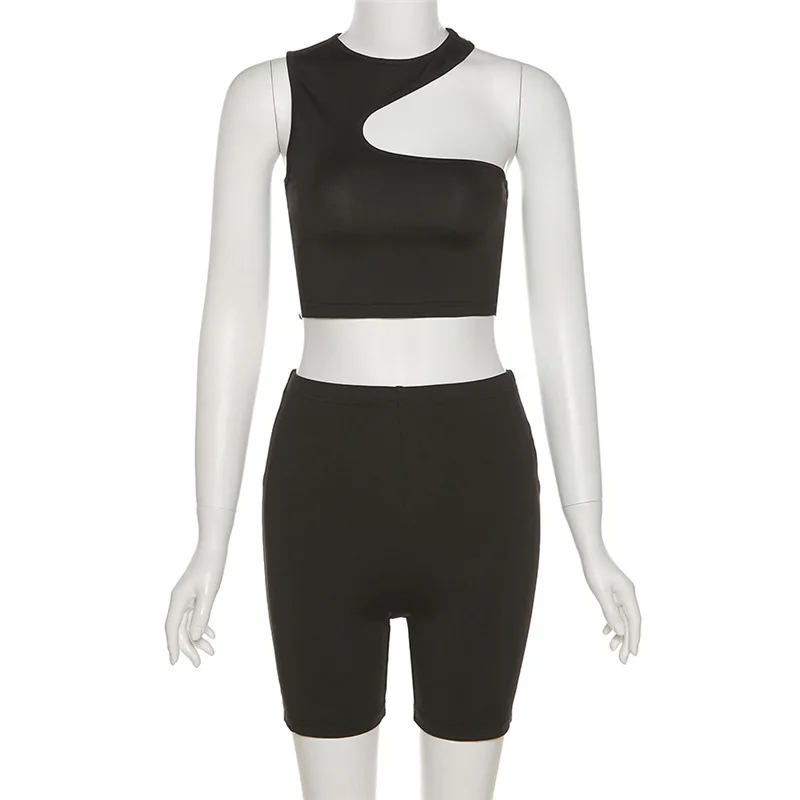 

Angels Secret Asymmetric Hollow Summer Suit Sportswear Nine-point Top + Shorts Sports Matching Sets Casual Women Suit AG31321