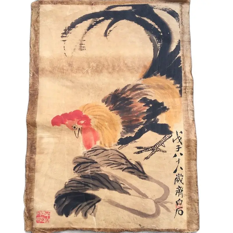 

Chinese Old Scroll Qi Baishi - Baicai Daji Painting Rice Paper Painting Slice