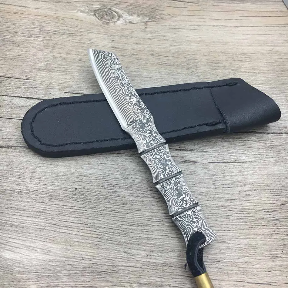 Нож из дамасской стали в форме бамбука для кемпинга переносные охотничьи ножи