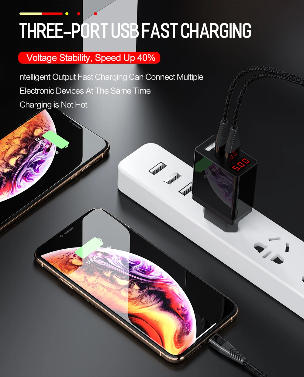 ROCK USB Quick Charge 3,0 зарядное устройство для телефона iPhone X 8 7 iPad 30 Вт Светодиодный дисплей ЕС 3 порта Быстрая зарядка для samsung Xiaomi huawei