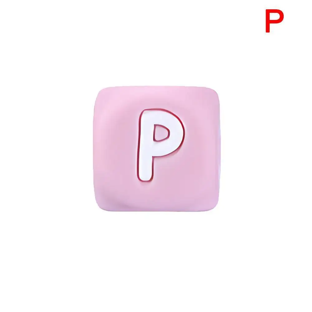 

Pink Silicone Letter Beads 12mm Alphabet P Baby Teether Bead Free Personalized Name Pacifier Chain Accessories