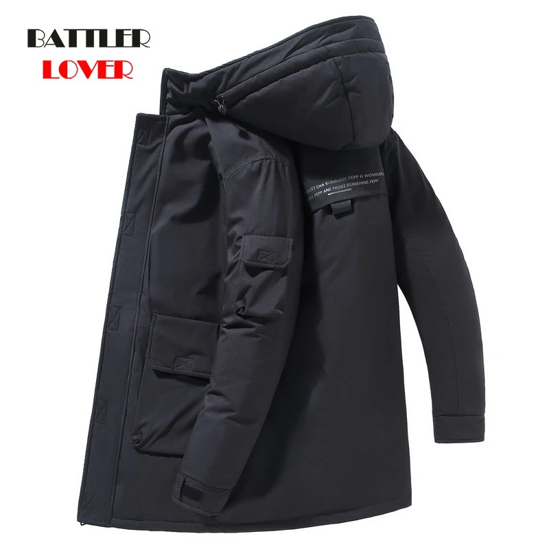 

Winter Brand Casual 90% White Duck Down Coat For Men Windbreaker Jacket With Hooded Male Hooded Fashion Mid Length Parka Clothes