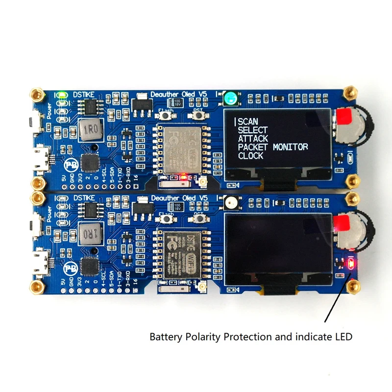Плата разработки DSTIKE WiFi Deauther OLED V5 ESP8266 для защиты от полярности аккумулятора 18650 с
