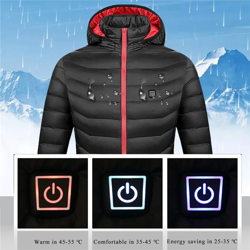 

LOOZYKIT Men Women Heated Jacket Outdoor USB Infrared Heating Hooded Jacket Electric Thermal Clothing For Hiking Coat Heater