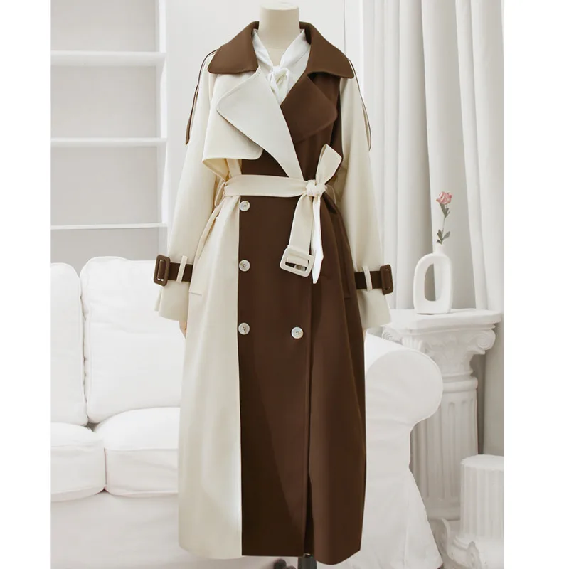 

Spring Korean Trench Coat For Women High Quality Autumn Hit The Color Double Breasted Female Mid-length Overcoat Manteau Femme