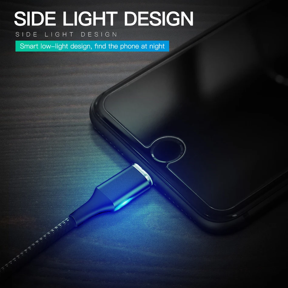 Магнитный светодиодный кабель 3A Micro USB Type C для быстрой зарядки и передачи данных