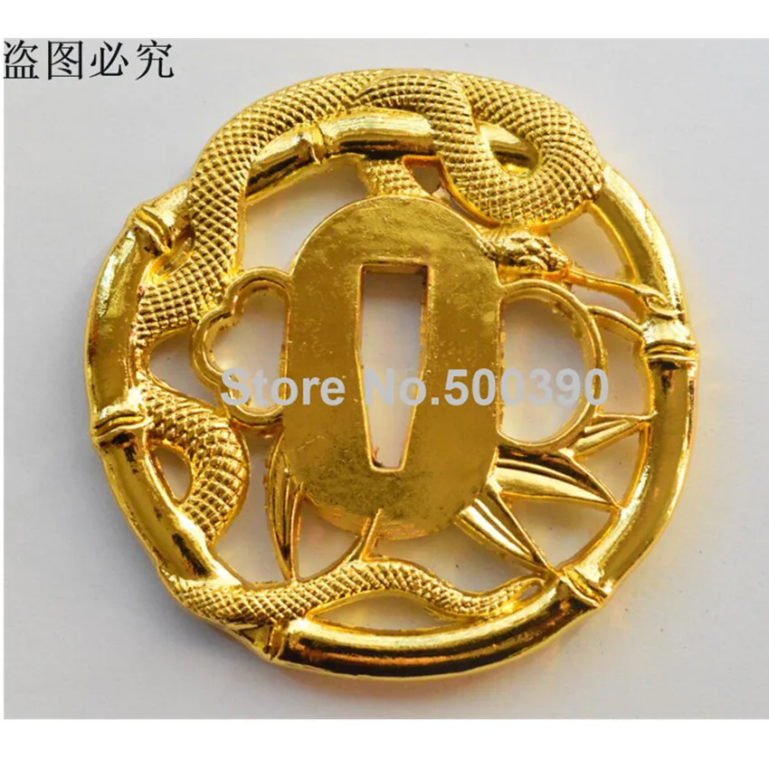 

Wonderful Golden Alloy Guard Tsuba W Snake For Japanese Sword Samurai Katana