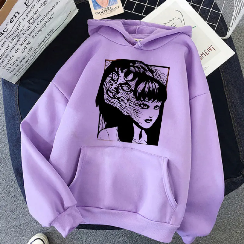 Sudadera con capucha de cómics de terror para mujer, ropa de calle femenina de manga larga, de color púrpura, de gran tamaño, estilo gótico, Y2k, Harajuku, Invierno