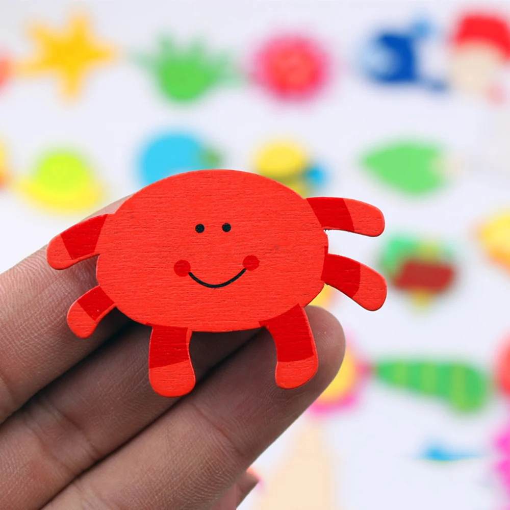 

12pcs Cute Cartoon Animal Magnetic Refrigerator Stickers Children Educational Toys Colorful Whiteboard Wooden Puzzle Kids Toys