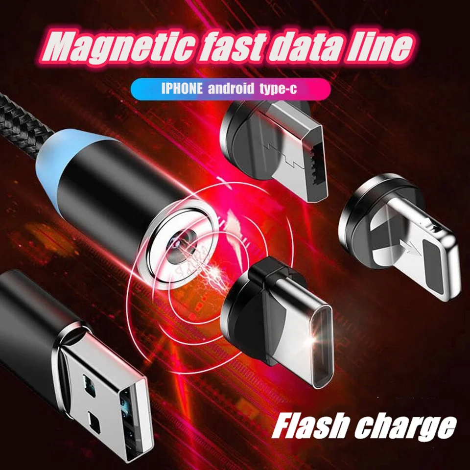 1 м Магнитный USB кабель для быстрой зарядки usb type C iPhone samsung huawei xiaomi зарядный