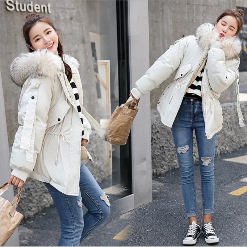 Женское хлопковое пальто с шерстяным воротником однотонное теплое подкладкой