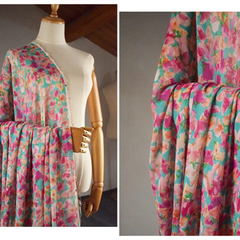 Половина метра зеленая красная с цветочным принтом Высококачественная