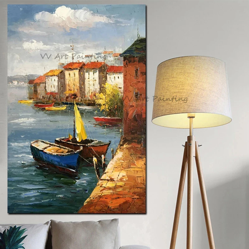 100% ручная работа корабль картина маслом холст вид на море настенные картины для