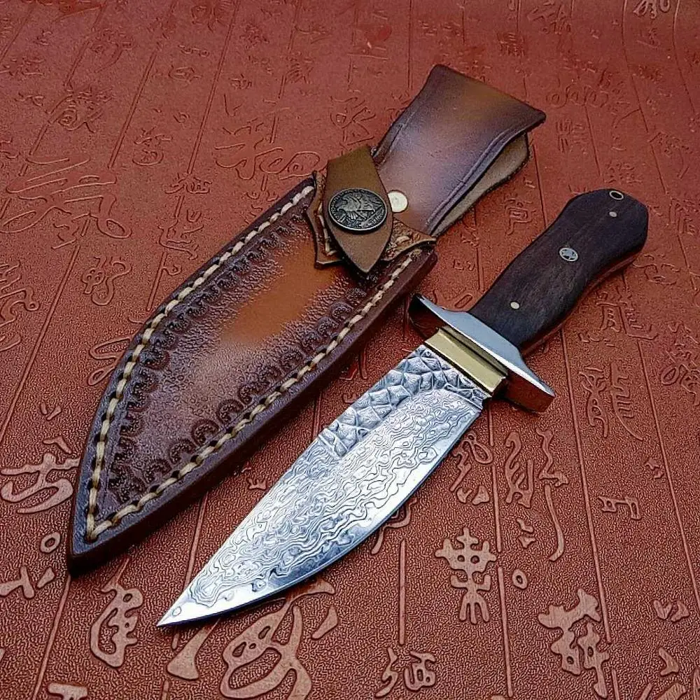Нож из дамасской стали с фиксированным лезвием полностью резцы для кемпинга и