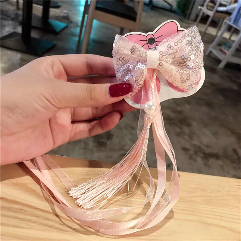 Children Ribbon Bow Hairpins Cute Glitter Princess Hair Clips Hair Accessories For Girls Barrette Party Headwear Birthday Gift