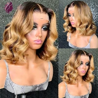 1b27 short wave bob 5x5 silk top human hair wigs brazilian lace frontal wig for woman ombre blonde brown short wave remy wig