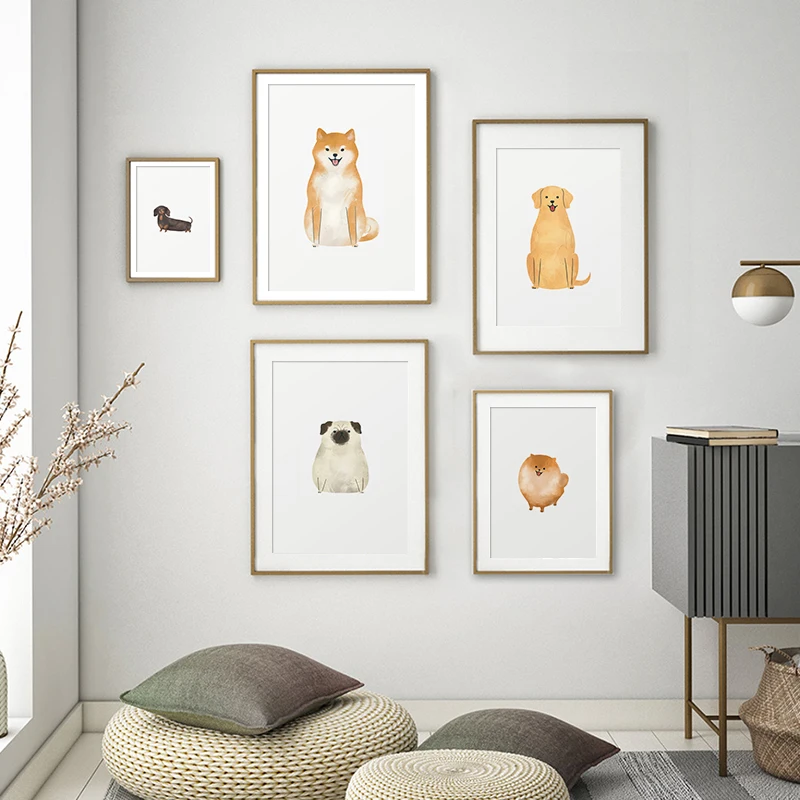 

Cartoon Cute Puppy Corgi Dachshund Canvas Painting Posters and Prints Canvas Wall Art Pictures Decor for Kids Bedroom Wall Decor