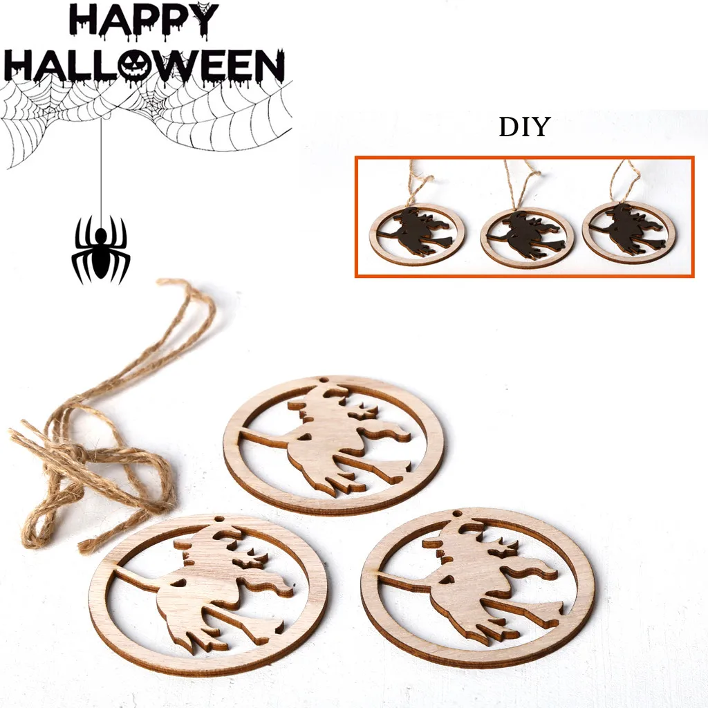 3 шт. деревянный бежевый березовый полый подвесной кулон для Хэллоуина украшение