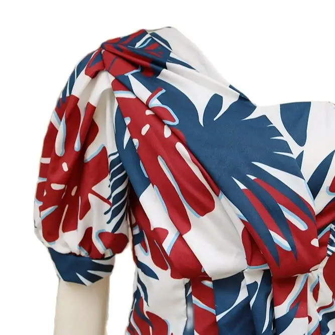 

One-shoulder bubble sleeve printed blouse women 2021 women one shoulder shirt crop top women tops and bloues puff sleeve top