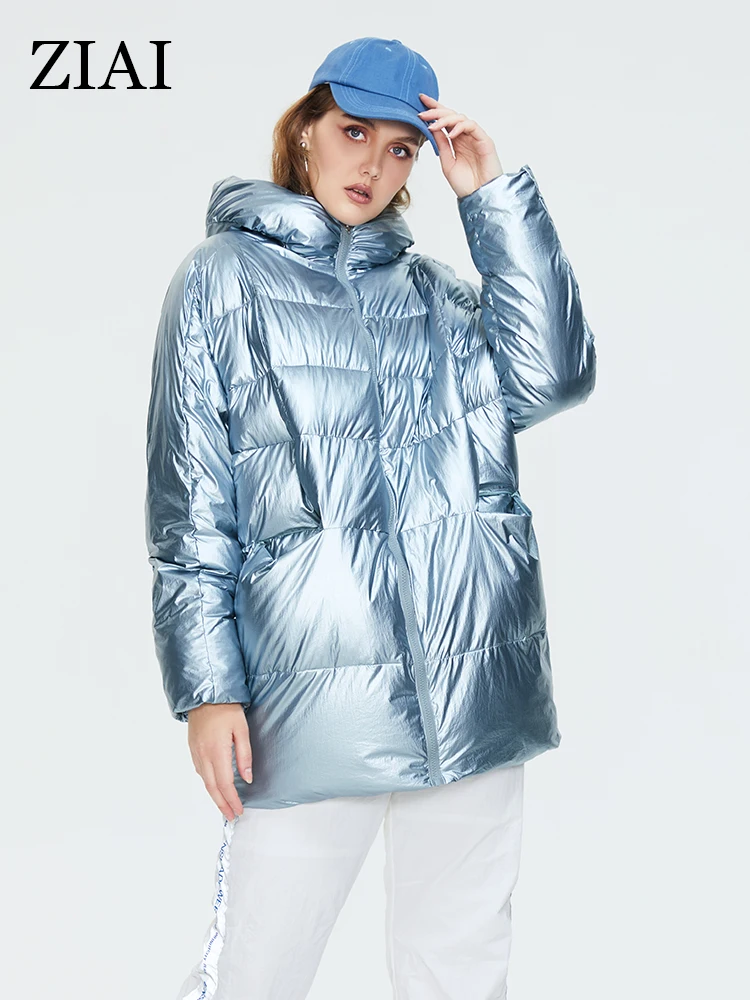 

Куртка женская зимняя, блестящая, стеганая, с капюшоном, ZR-7078