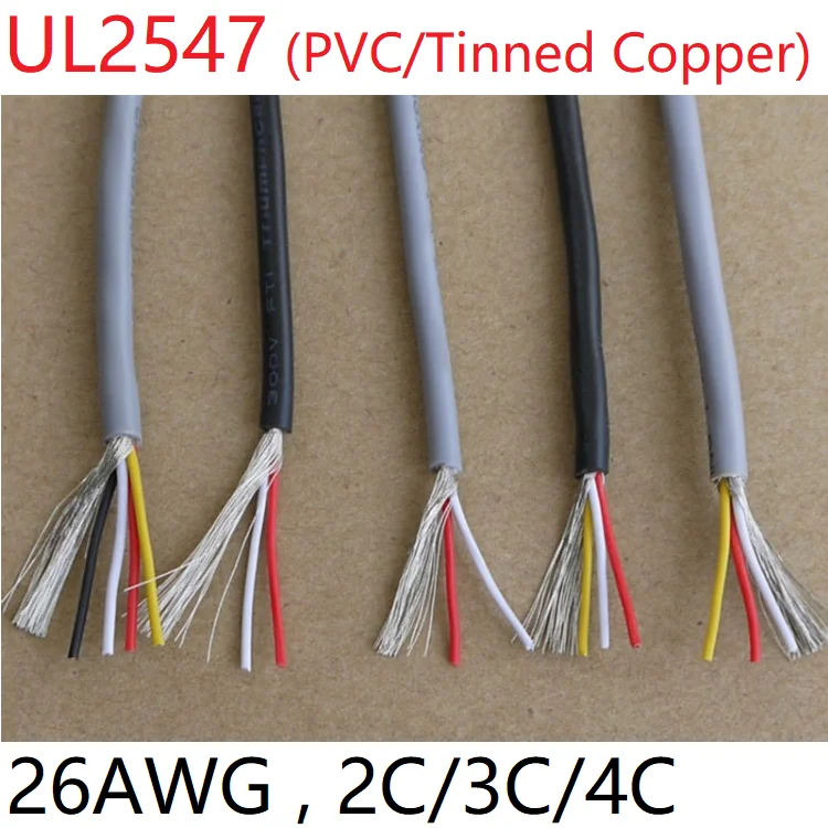 

26AWG UL2547 Signal Shielded Cable PVC Insulated 2 3 4 Cores Amplifier Channel Audio Copper Wire Cord Headphone DIY Control Line