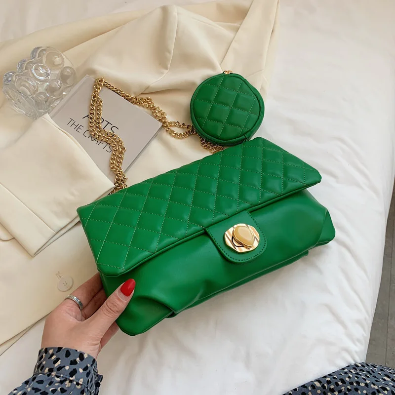 

Embroidery Line Rhombus Shoulder Bag 2021 New Lady Luxury High Quality Simple Fashion Messenger Bag Trendy Casual Chain Bag