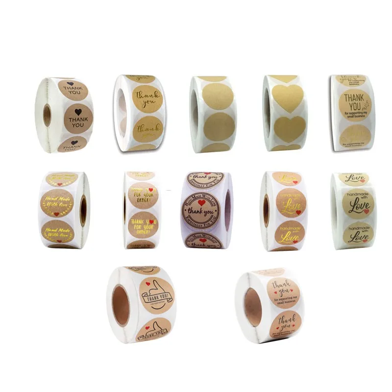 

500Pcs 1 inch Roll sealing stickers round cowhide blank sticker label Kraft paper DIY Paper bag packaging 25*25mm