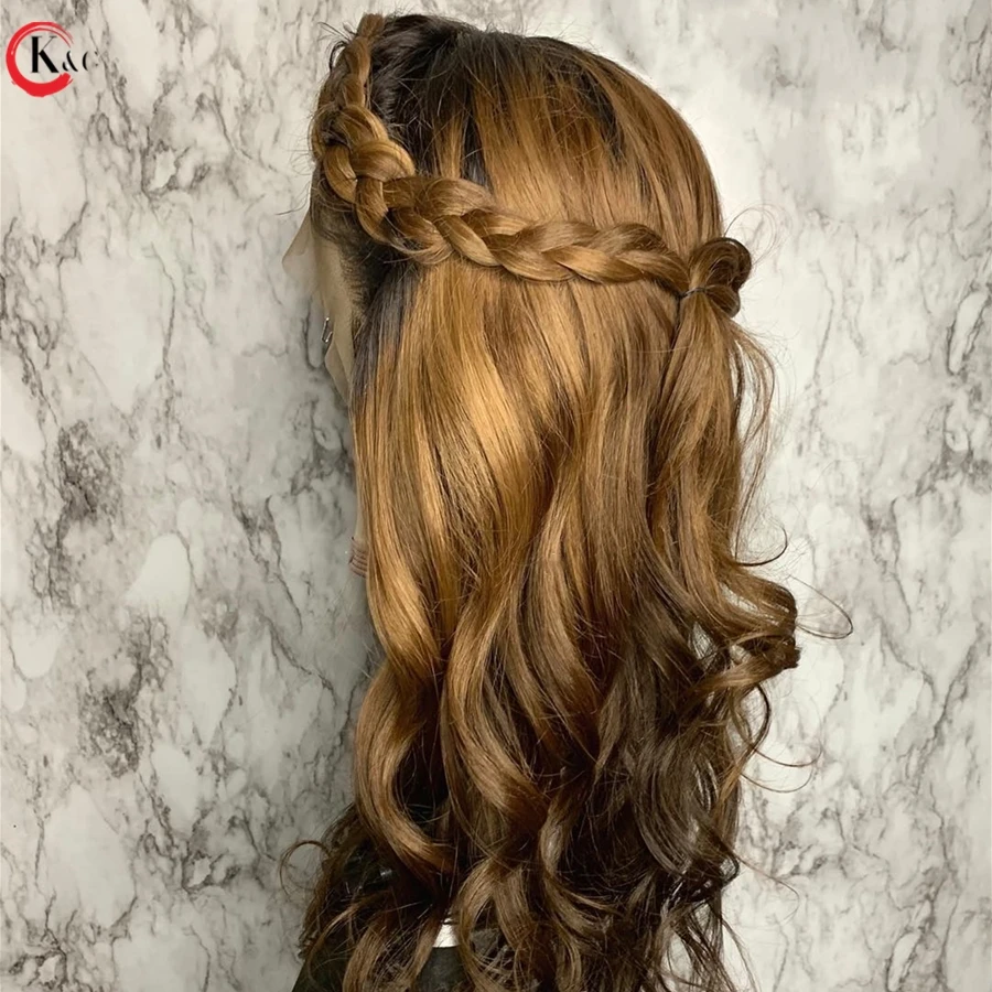 KungGang 13*6 8”-24&quot highlight Lace Front Human Hair Wigs With Baby Brazilian Middle Ratio Deep Part 130% 150% Density | Шиньоны и