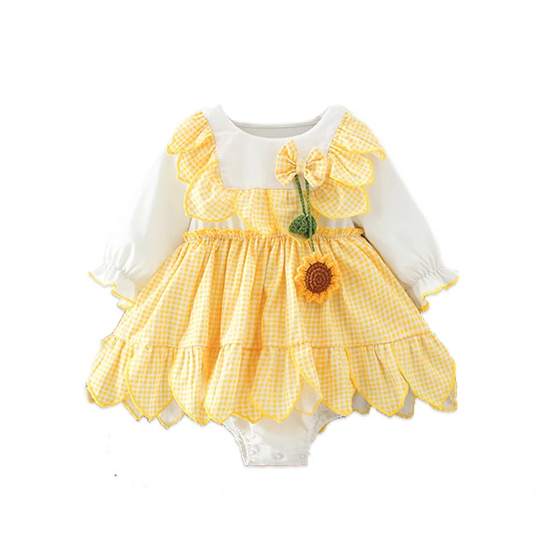 Детская осенняя одежда Одежда для новорожденных девочек клетчатый комбинезон