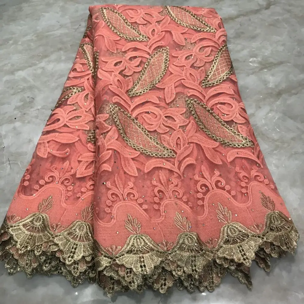 Розовое Тюлевое французское кружево со стразами африканская кружевная ткань 2020