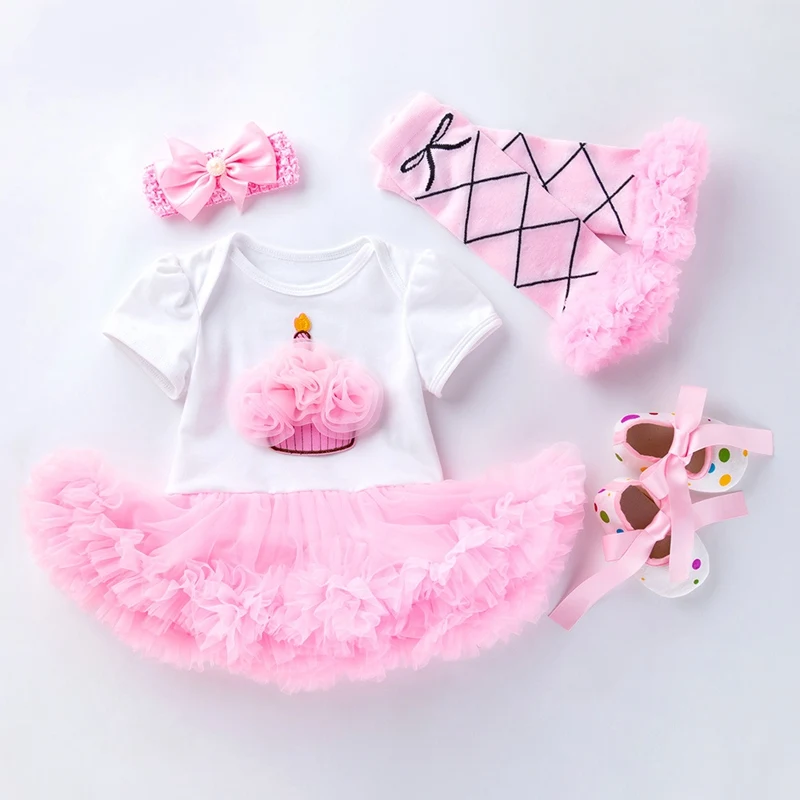 

Newborn Girl Party Birthday Clothes Set Infant Girls Clothing Tutu Lace Dress+Sock+Shoes+Headband 4Pcs Clothes Suit Outfits Girl