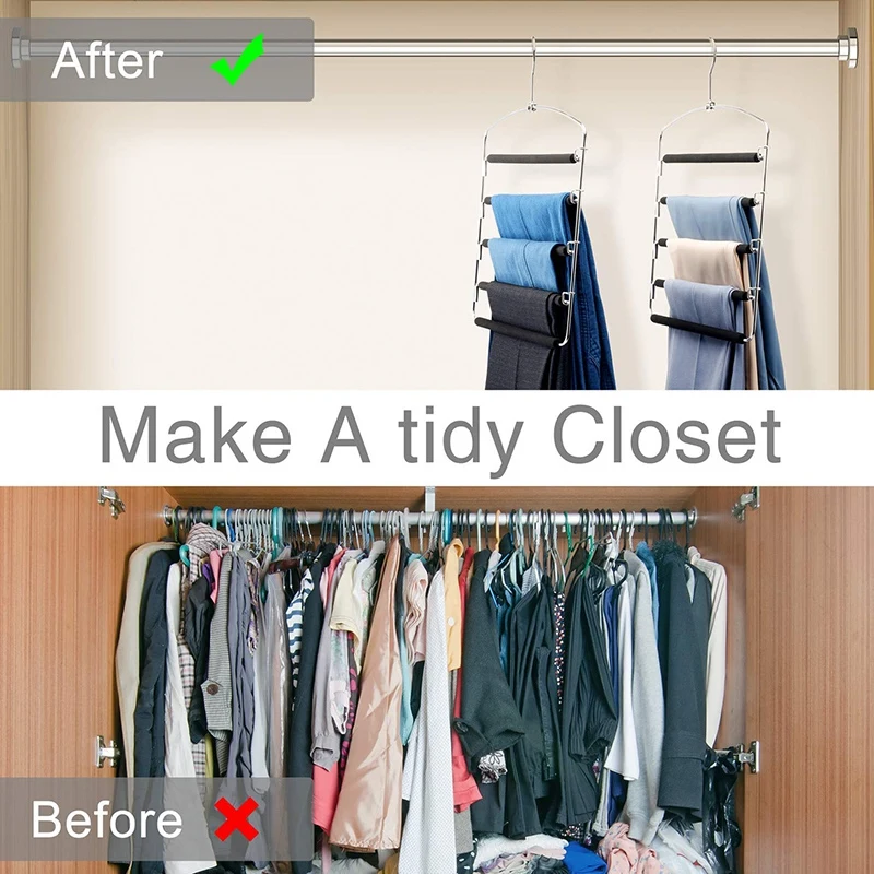 

Pants Hanger 5-Layer Stainless Steel Non-Slip Foam Pad Arm Swing Space-Saving Clothes Slack Hanger Wardrobe Storage Bag Pants De